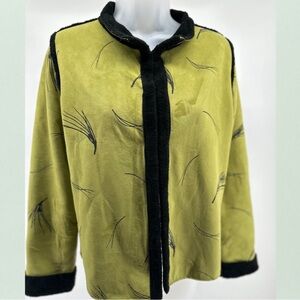 Robert Kitchens Faux Suede Jacket with Natural Print in Green and Black - Small